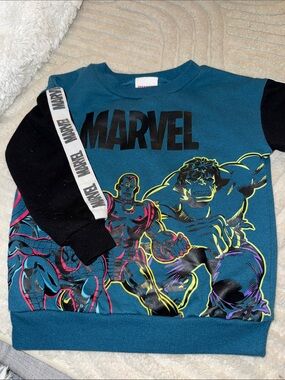 🎀3T VTG Marvel Boys' Graphic Sweatshirt - Teal with action figure Accents